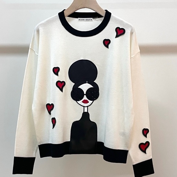 Alice + Olivia Sweaters - Alice + Olivia Cream and Black Graphic Sweater